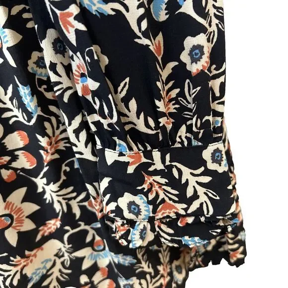 H&M Black Floral Long Sleeve Dress Sz 8 M Flowy Y2K Cottagecore Boho - Picture 6 of 14